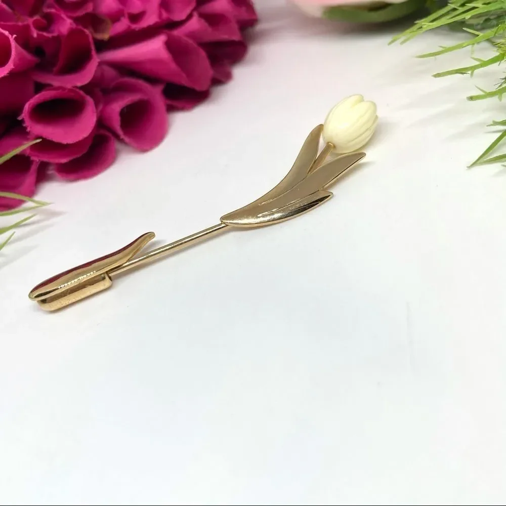 VINTAGE⚜️Porcelain Tulip Rare Avon Floral Lapel Pin